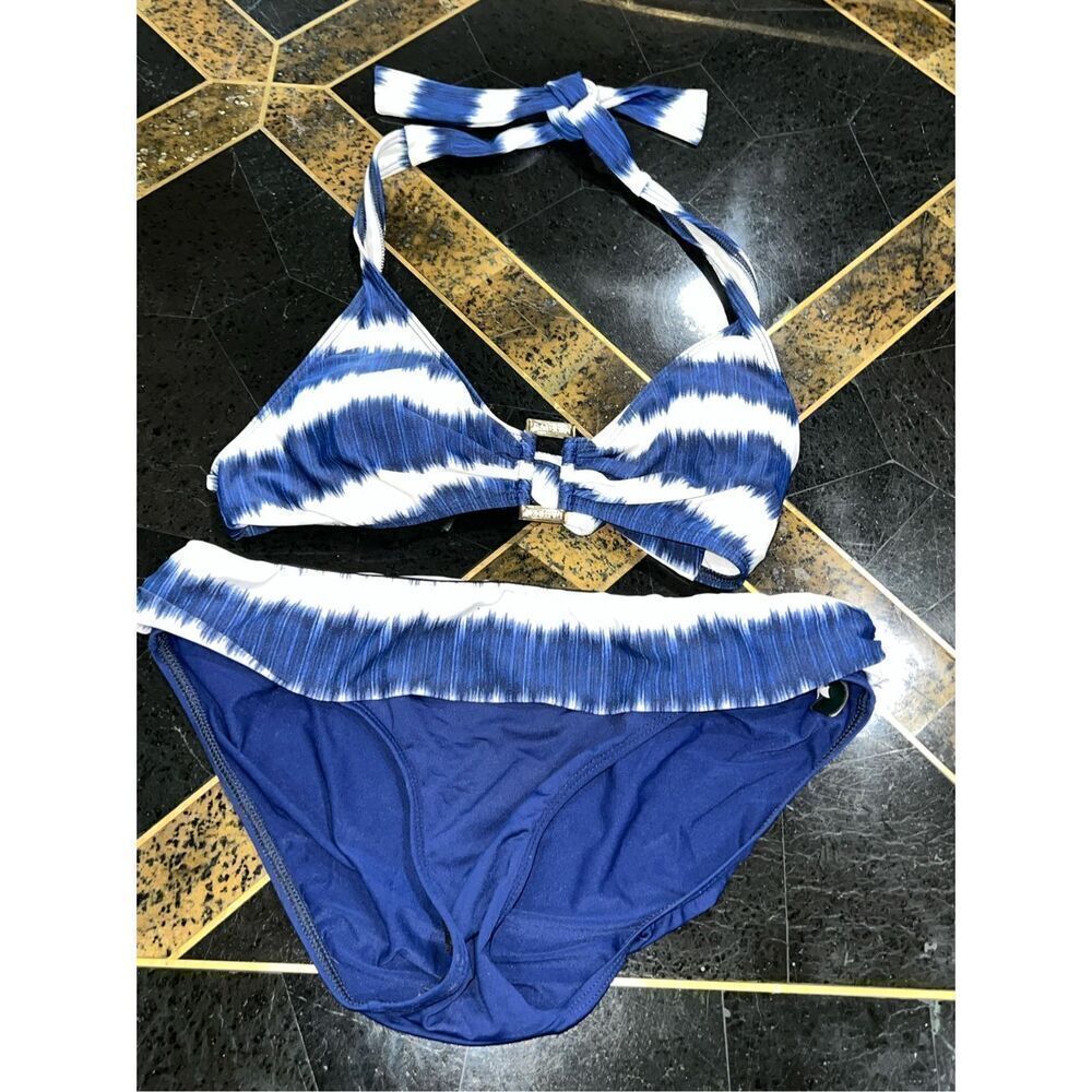 Lauren Ralph Lauren Blue and White Watercolor Bikini Size 8